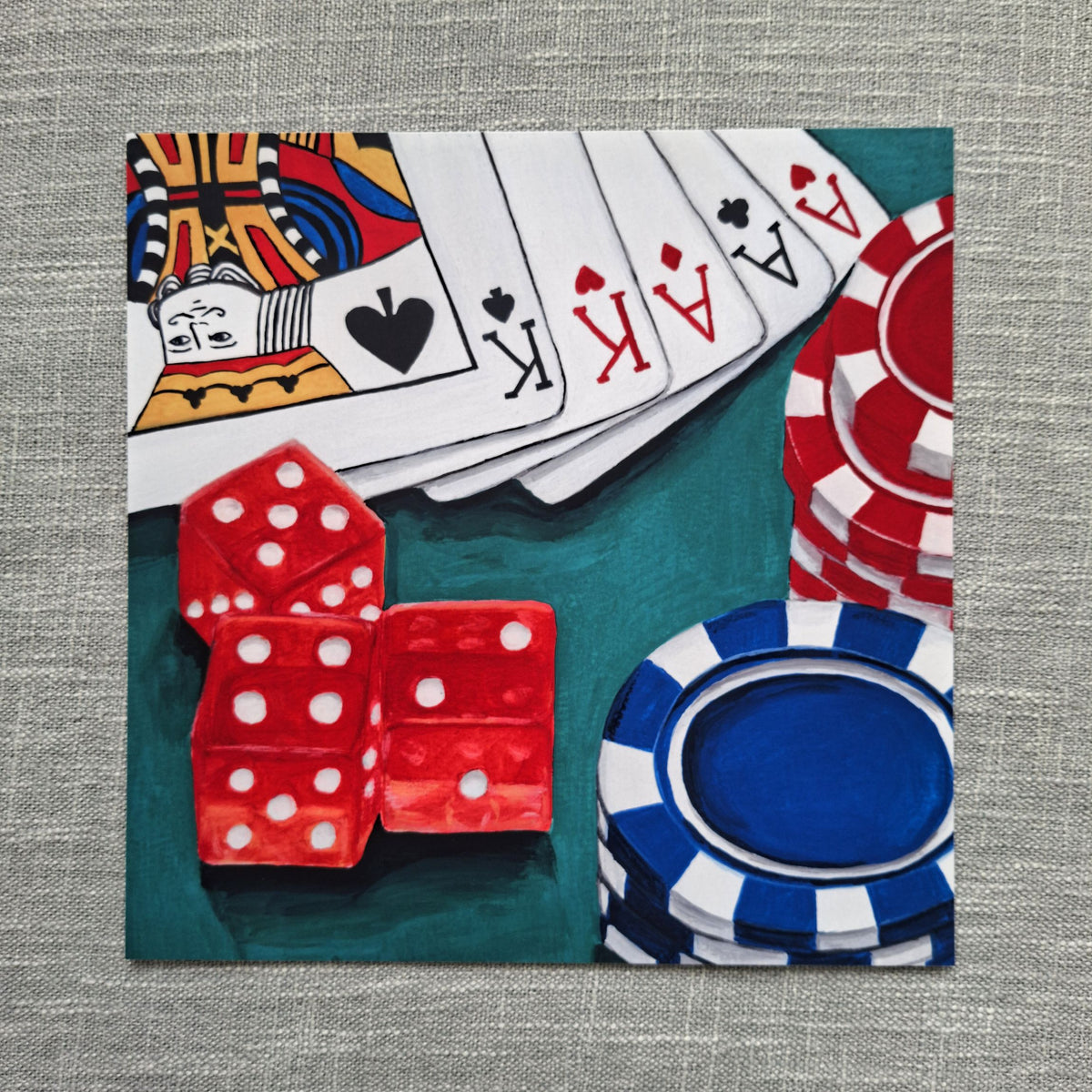 Casino card and dice art print 8 x 8 inch unframed
