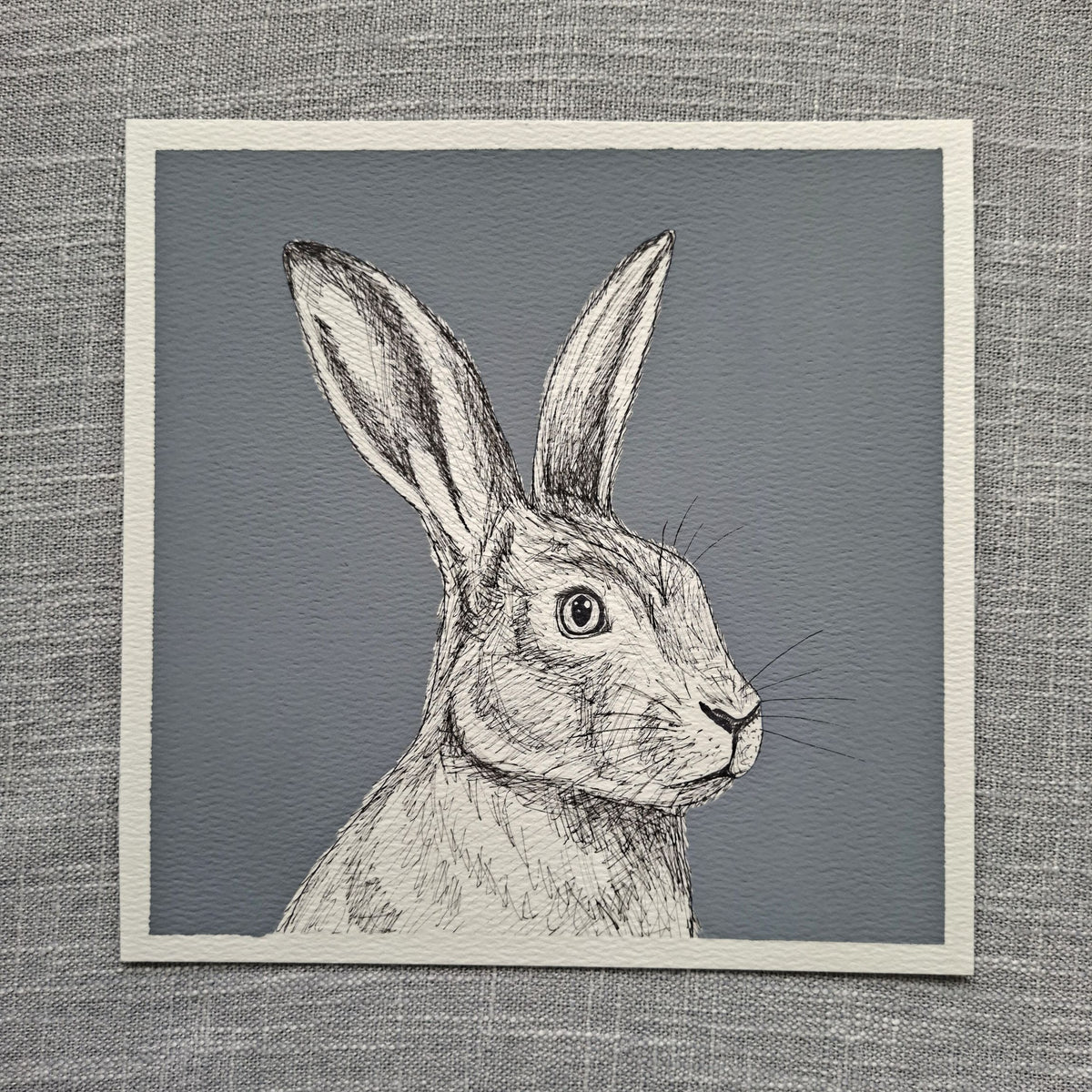 Original Hare Painting 8 x 8 inch Fineliner and Acrylic Artwork