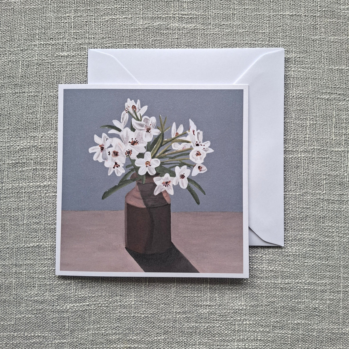 White flowers blank greeting card 5 x 5 inch