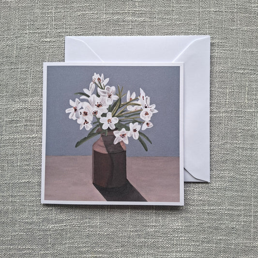 White flowers blank greeting card 5 x 5 inch