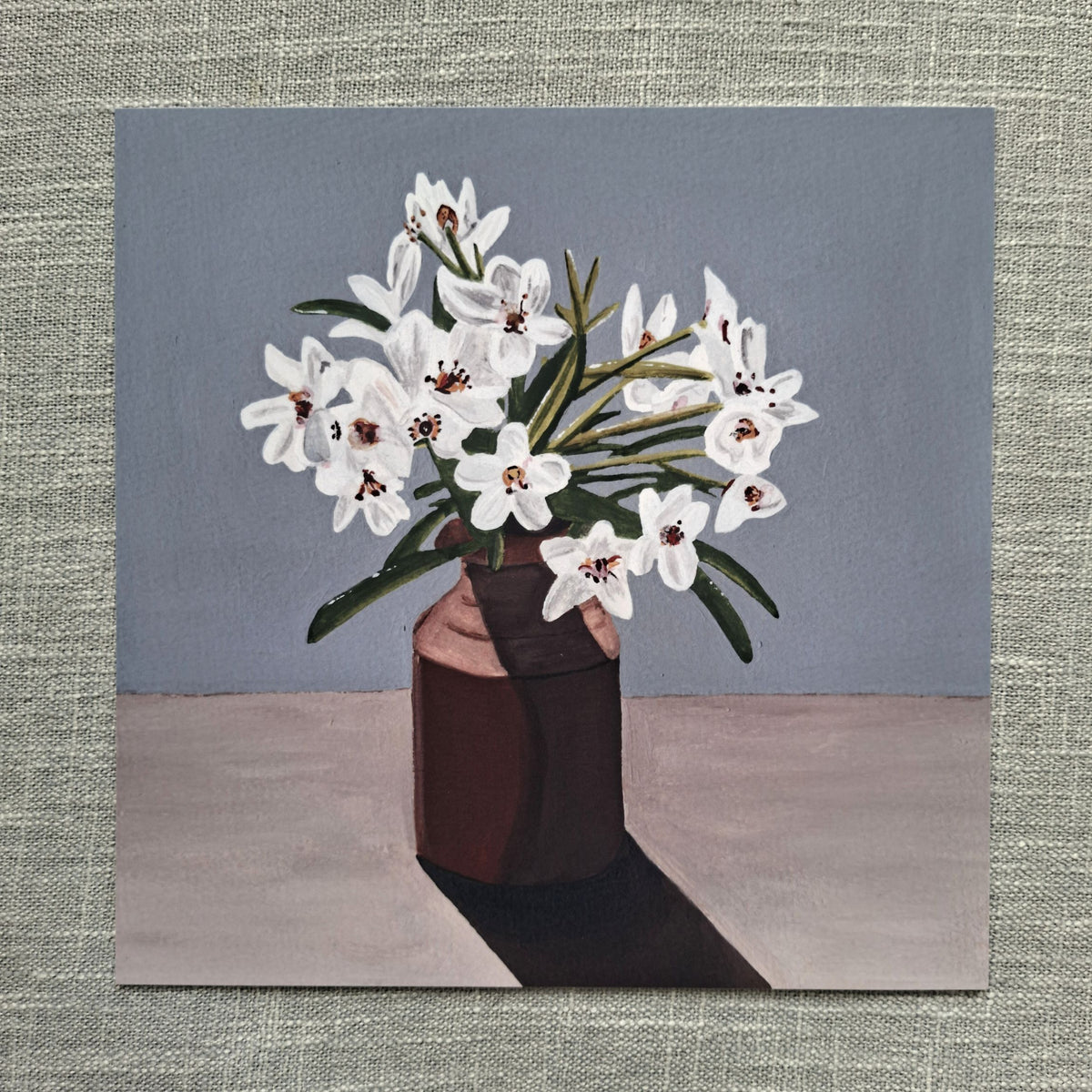 White flowers art print 8 x 8 inch unframed