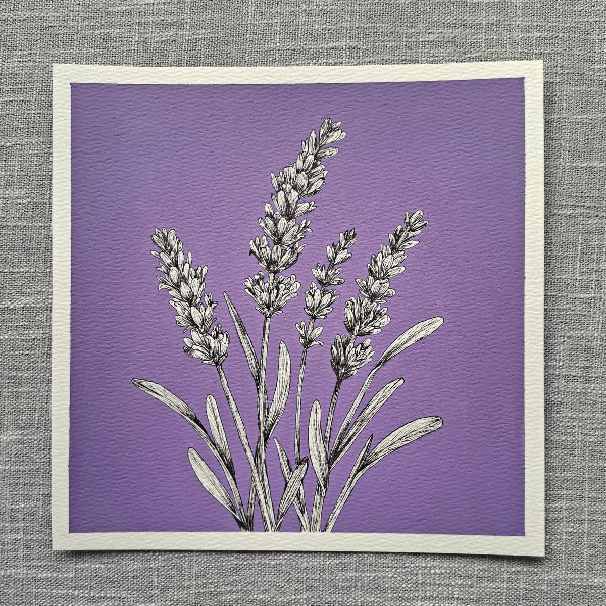 Original Lavender Painting 8 x 8 inch Fineliner and Acrylic Artwork