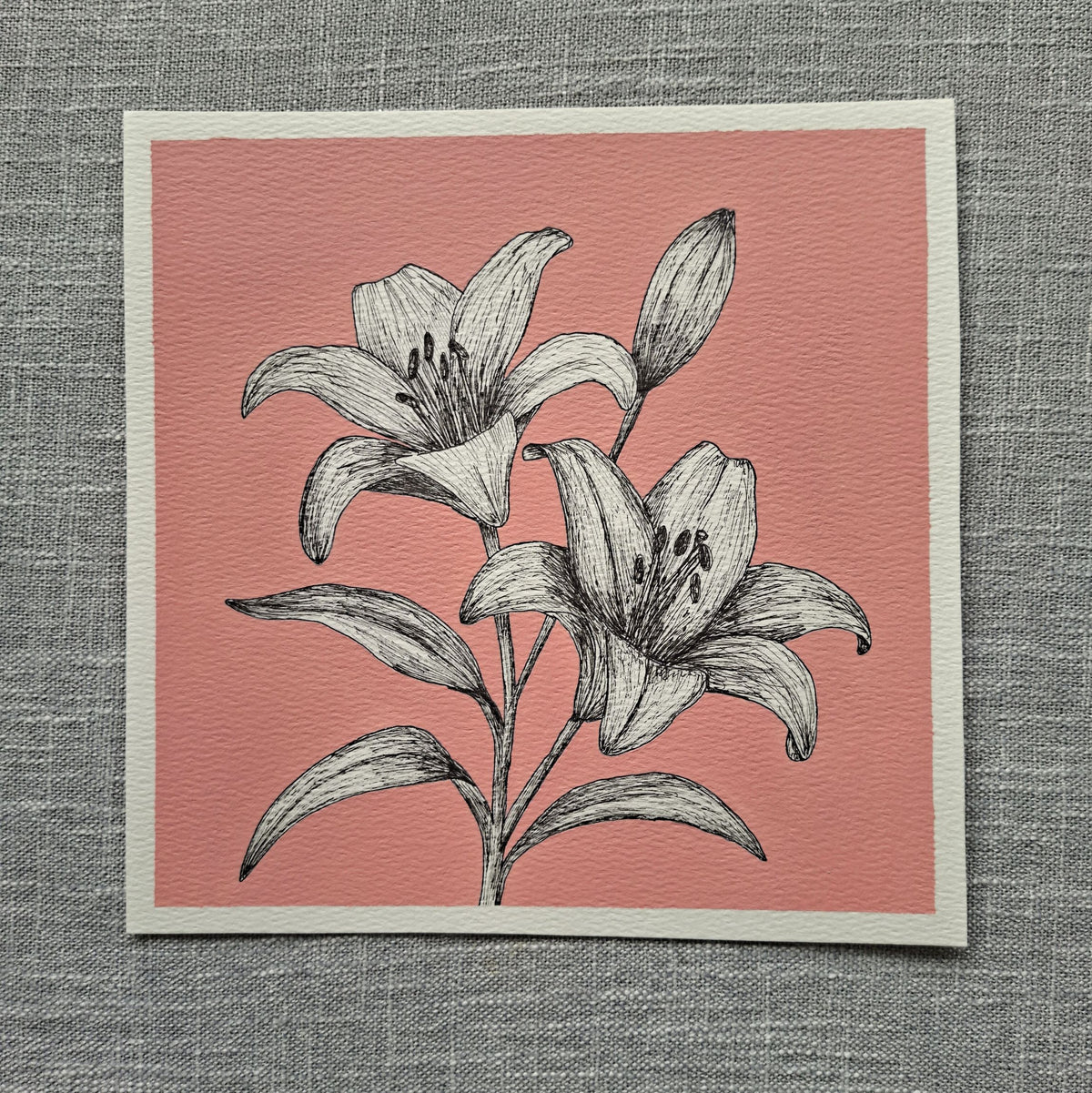 Original Lily Painting 8 x 8 inch Fineliner and Acrylic Artwork