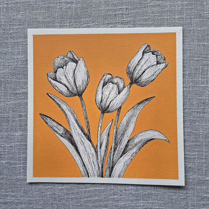Original Tulips Painting 8 x 8 inch Fineliner and Acrylic Artwork