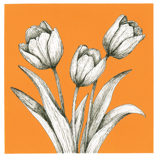 Original Tulips Painting 8 x 8 inch Fineliner and Acrylic Artwork
