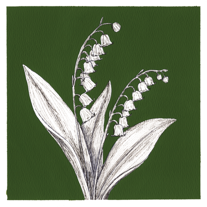 Original Lily of the Valley Painting 8 x 8 inch Fineliner and Acrylic Artwork