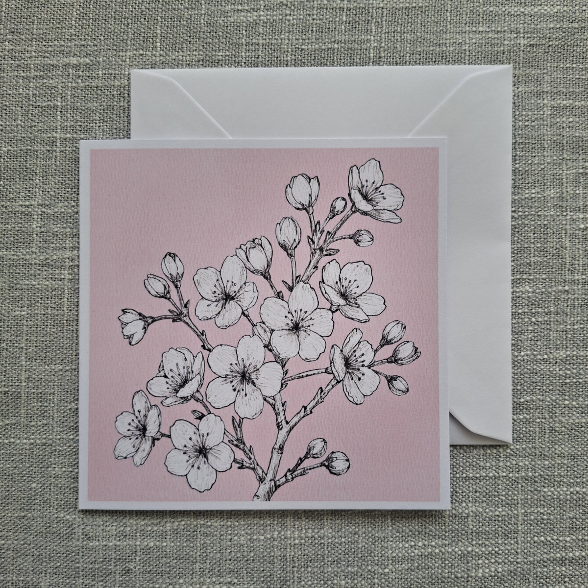 Cherry blossom blank greeting card 5 x 5 inch