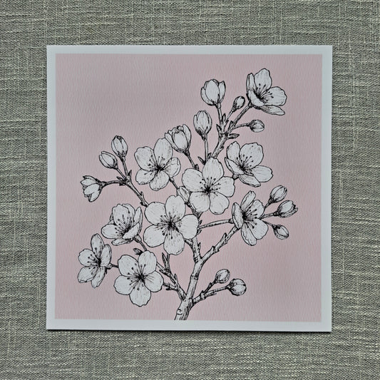 Cherry blossom art print 8 x 8 inch unframed