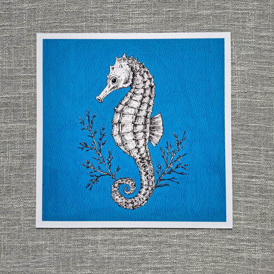 Seahorse art print 8 x 8 inch unframed