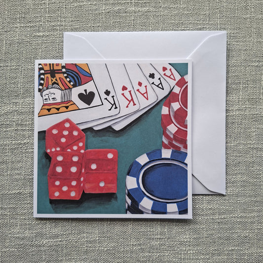 Casino card and dice blank greeting card 5 x 5 inch