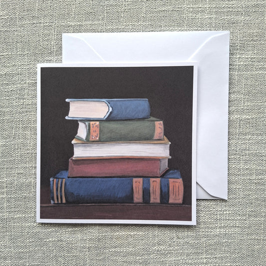 Book pile blank greeting card 5 x 5 inch