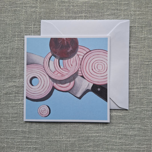 Chopped onions blank greeting card 5 x 5 inch