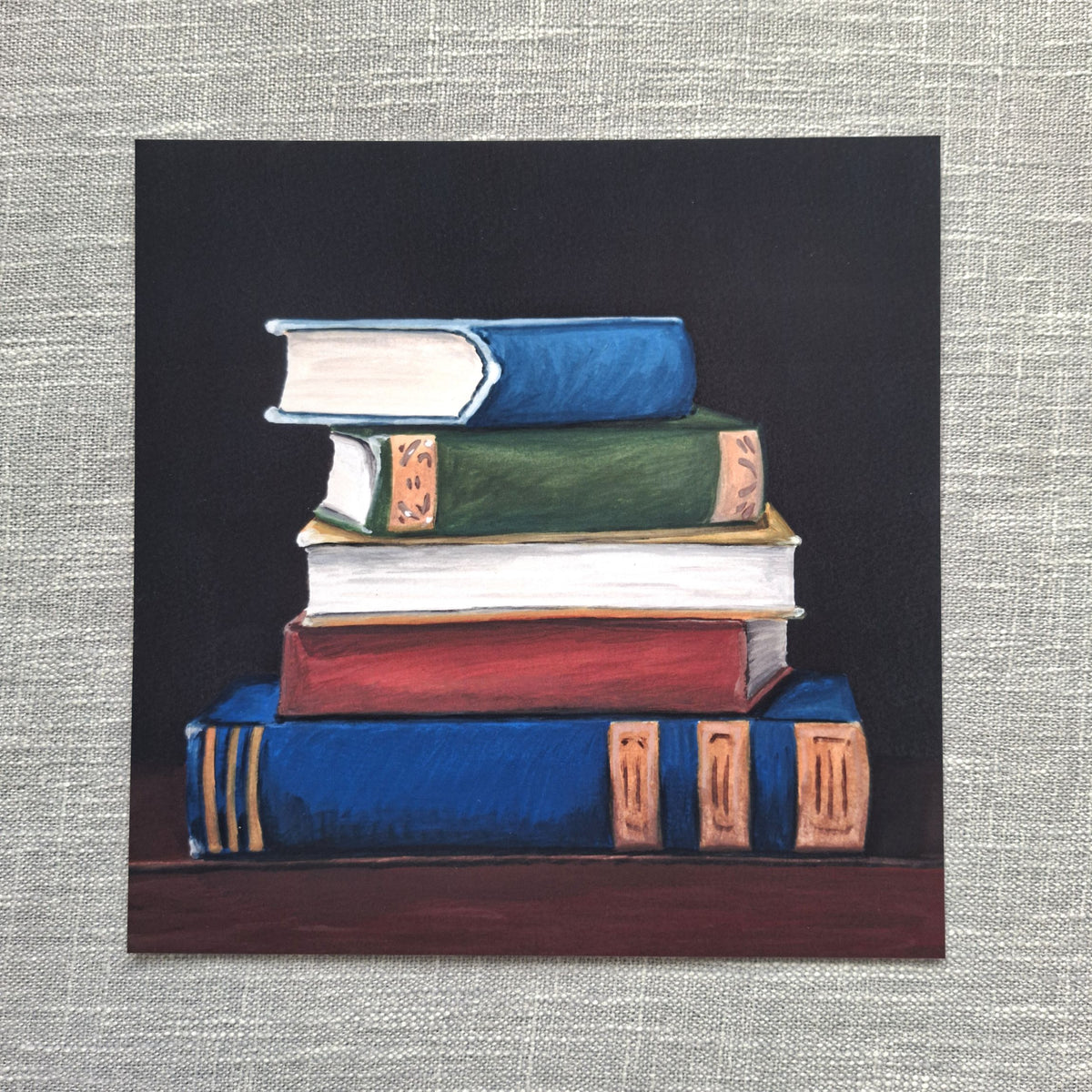 Book pile art print 8 x 8 inch unframed