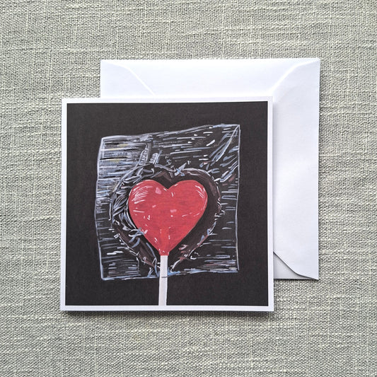 Heart lollipop blank greeting card 5 x 5 inch
