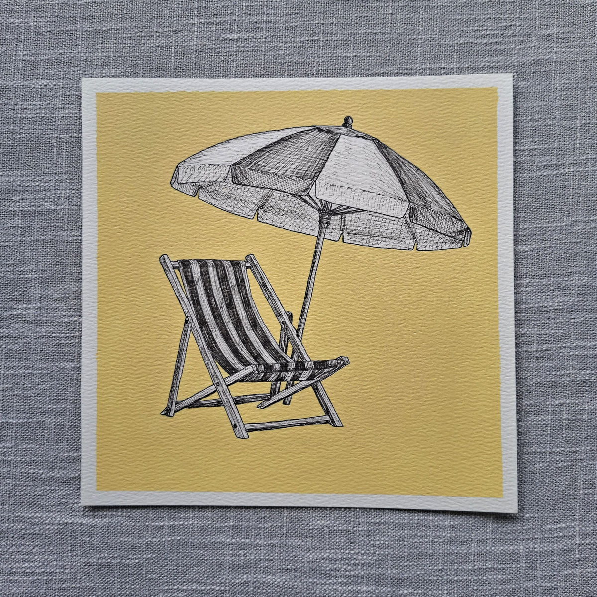 Original Beach Chair and Umbrella Painting 8 x 8 inch Fineliner and Acrylic Artwork
