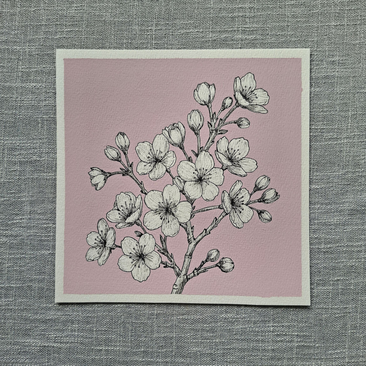 Original Cherry Blossom Painting 8 x 8 inch Fineliner and Acrylic Artwork