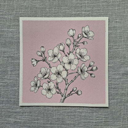 Original Cherry Blossom Painting 8 x 8 inch Fineliner and Acrylic Artwork