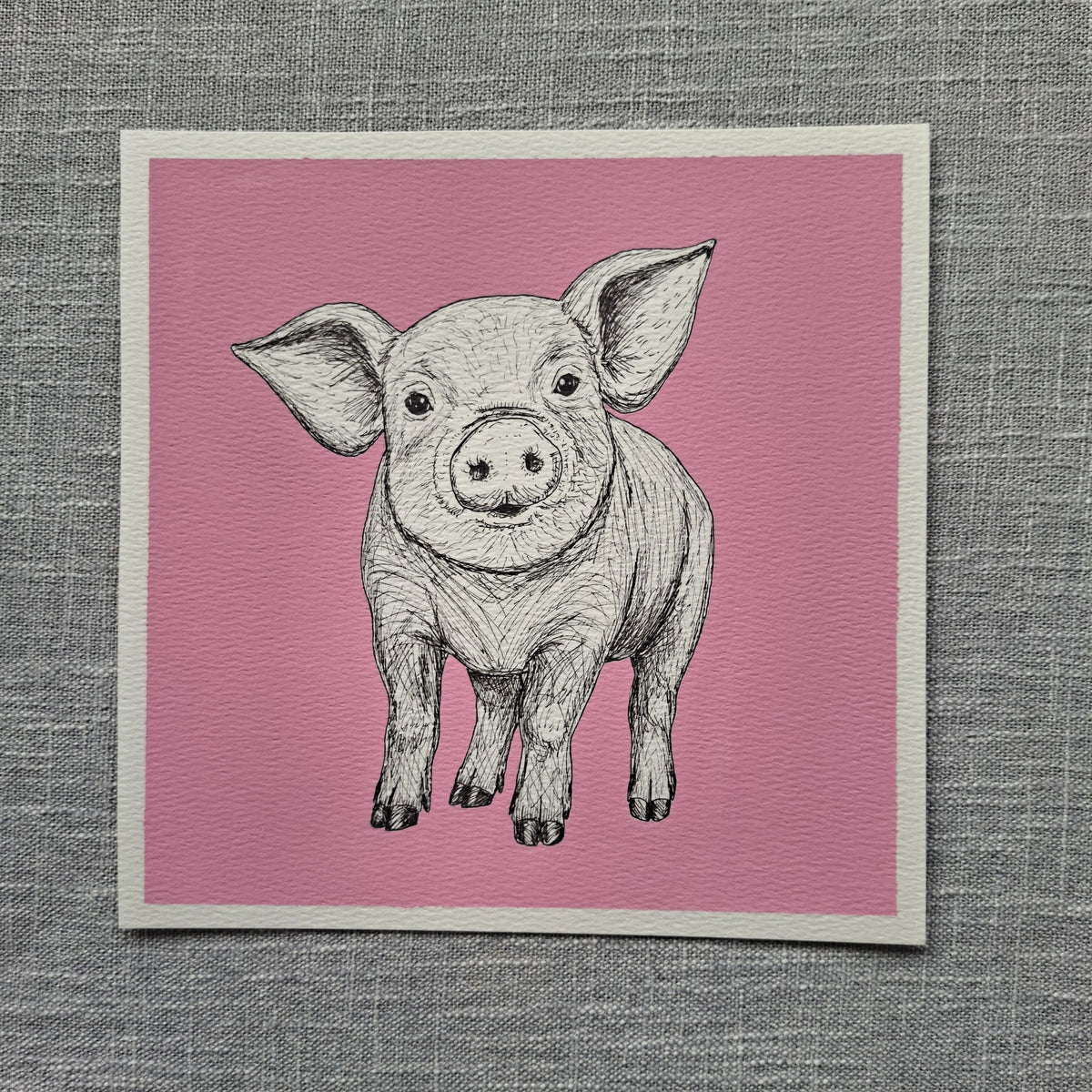 Original Pig Painting 8 x 8 inch Fineliner and Acrylic Artwork