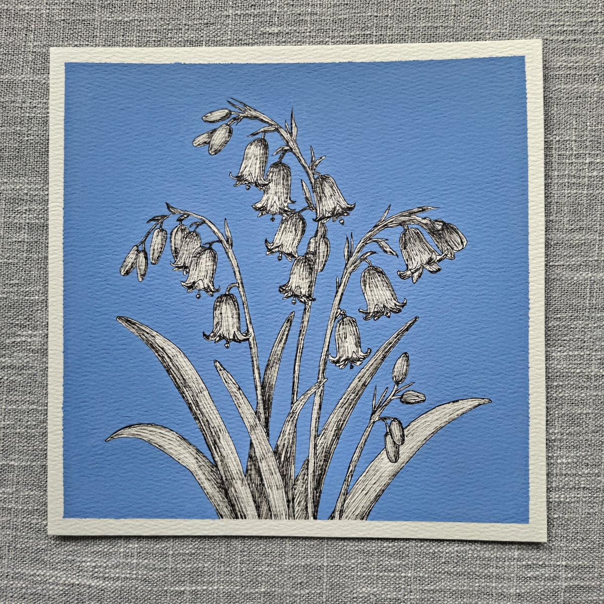 Original Bluebells Painting 8 x 8 inch Fineliner and Acrylic Artwork