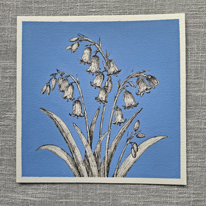 Original Bluebells Painting 8 x 8 inch Fineliner and Acrylic Artwork