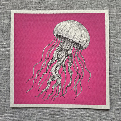 Original Jellyfish Painting 8 x 8 inch Fineliner and Acrylic Artwork