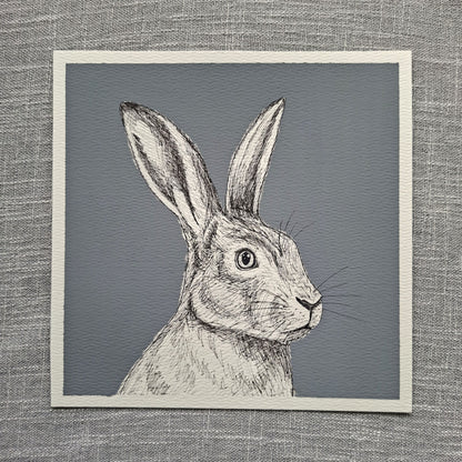 Original Hare Painting 8 x 8 inch Fineliner and Acrylic Artwork