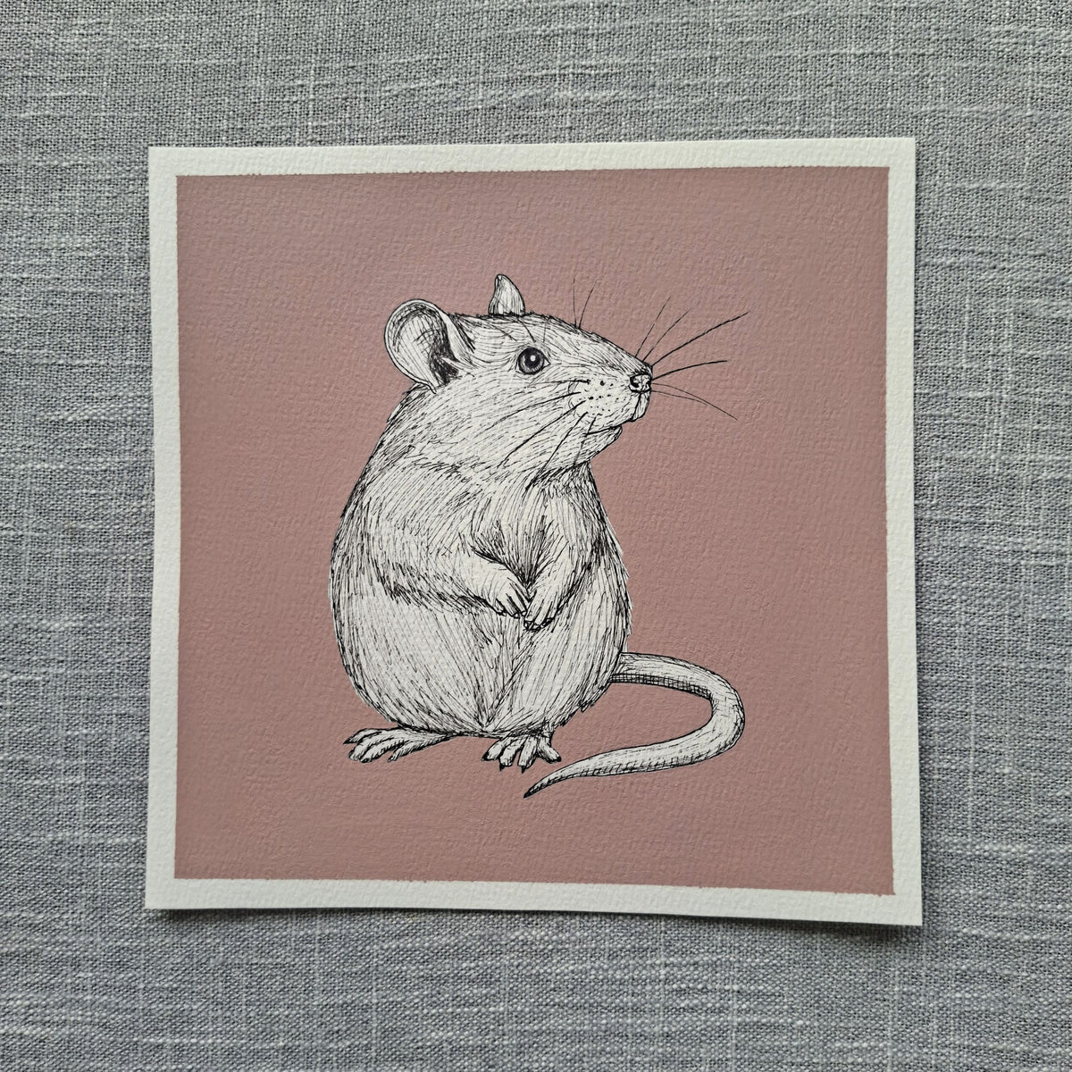 Original Rat Painting 8 x 8 inch Fineliner and Acrylic Artwork