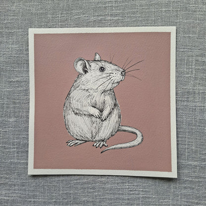 Original Rat Painting 8 x 8 inch Fineliner and Acrylic Artwork
