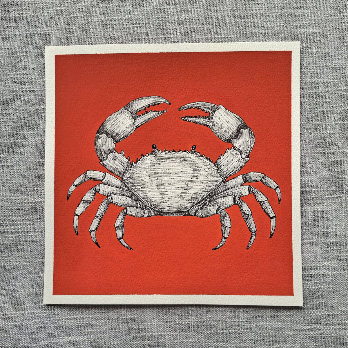 Original Crab Painting 8 x 8 inch Fineliner and Acrylic Artwork
