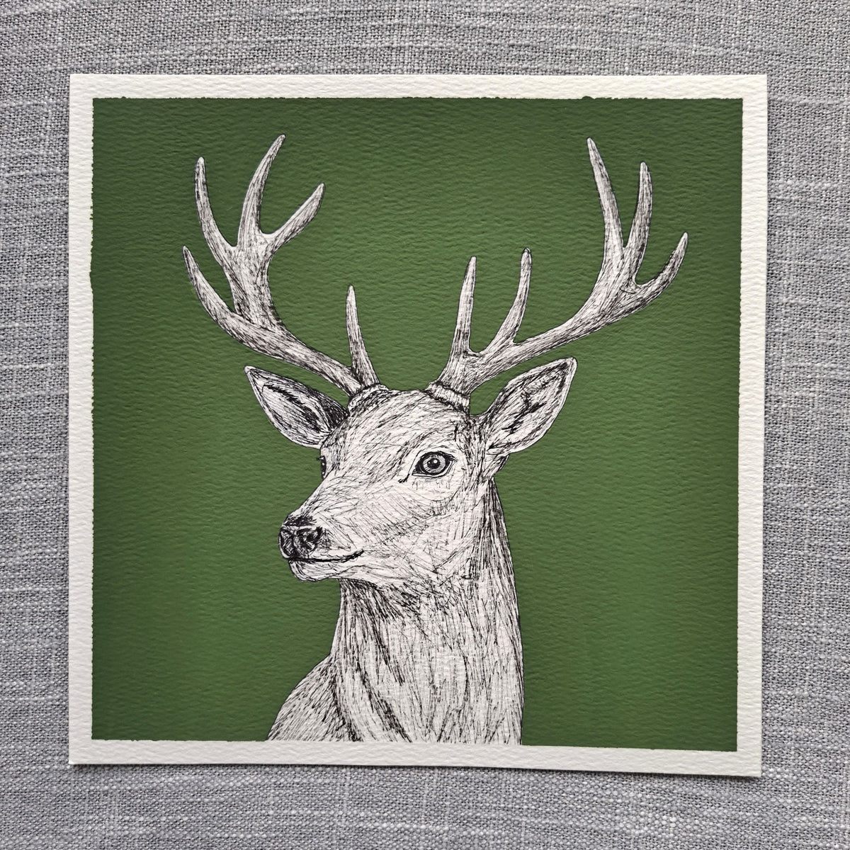 Original Deer Painting 8 x 8 inch Fineliner and Acrylic Artwork